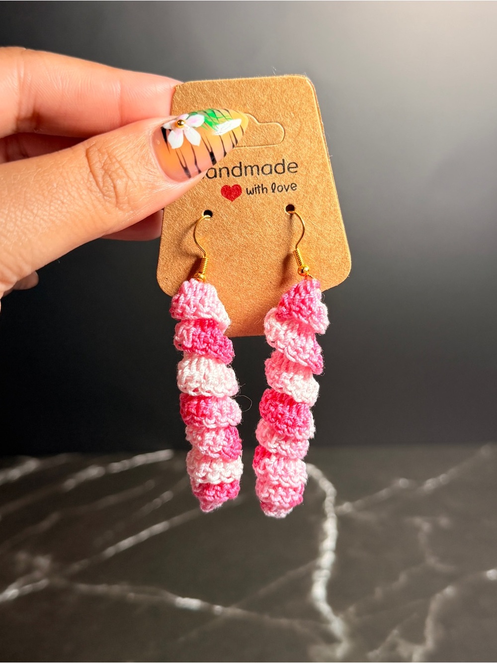 Handmade Crochet Spiral Earrings - Pink